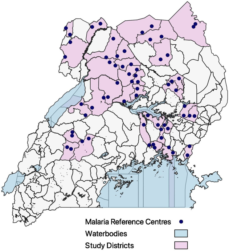 Map of Uganda with field sites